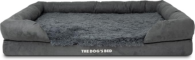 The Dog’s Bed Orthopedic Memory Foam Dog Bed with Bolsters, Fur Fabric, Grey Fur, XXL