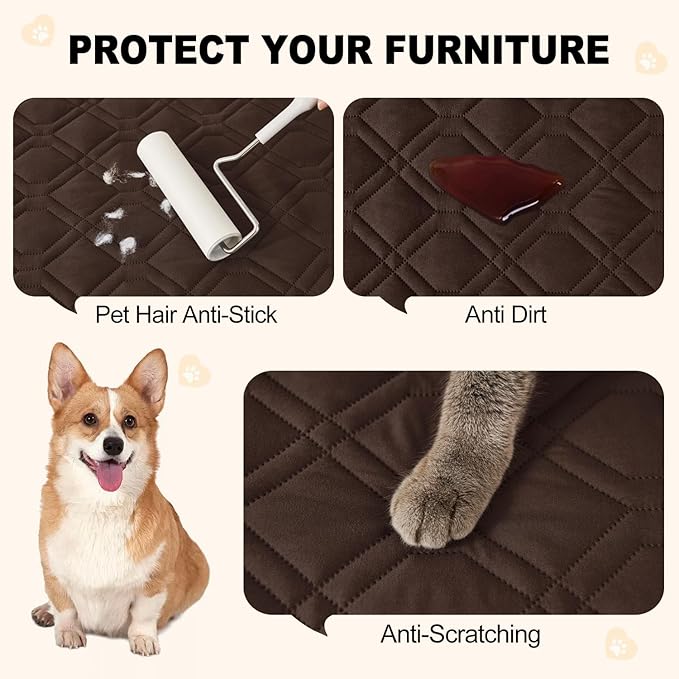 Smiry Reversible Waterproof Couch Covers for Sofa, Washable Dogs Couch Covers for 3 Cushion Sofa Pet Friendly, Water Resistant Furniture Protector Slipcover, Geometric (30"x70", Chocolate/Dark Grey)