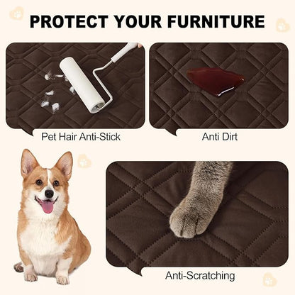 Smiry Reversible Waterproof Couch Covers for Sofa, Washable Dogs Couch Covers for 3 Cushion Sofa Pet Friendly, Water Resistant Furniture Protector Slipcover, Geometric (82"x102", Chocolate/Dark Grey)
