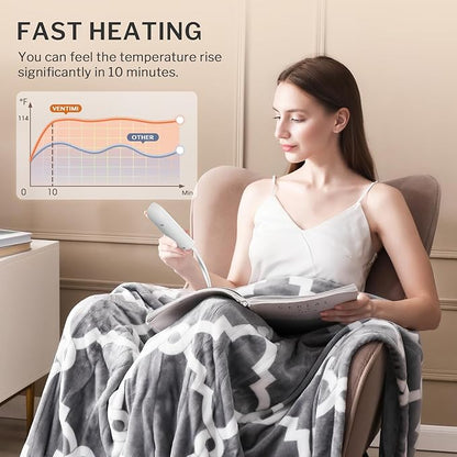 VENTIMI Electric Heated Blanket Throw, Heating Blanket with 5 Heat Settings & 3 Hours Auto-Off Timer, Warm Flannel Sherpa Heated Throw for Winter, Overheat Protection, 50’’×60’’, Machine Washable