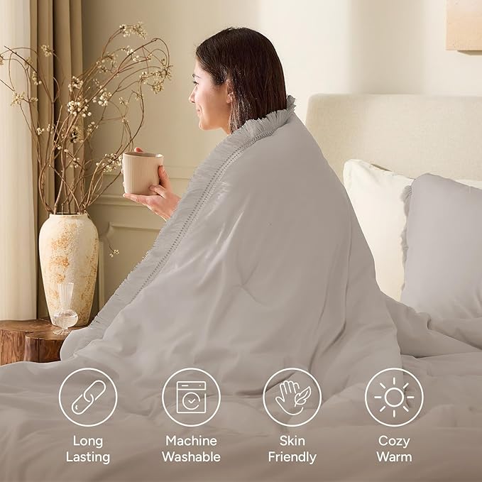 Andency California King Comforter Set Heather Grey - 3 Pieces Cal King Boho Lightweight Bedding Comforter Sets, Oversized All Season Soft Bed Set (104x96In Comforter & 2 Pillowcases)