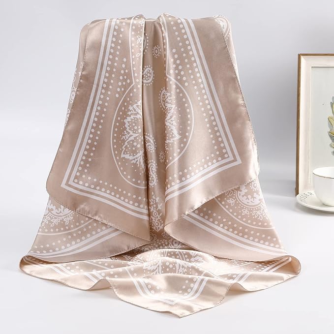 AWAYTR 35” Satin Large Square Head Scarves - 4PCS Silk Like Neck Scarf Hair Sleeping Wraps Satin Silk Scarfs for Women