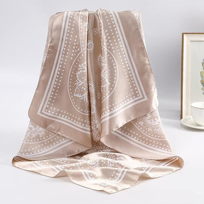 AWAYTR 35” Satin Large Square Head Scarves - 4PCS Silk Like Neck Scarf Hair Sleeping Wraps Satin Silk Scarfs for Women