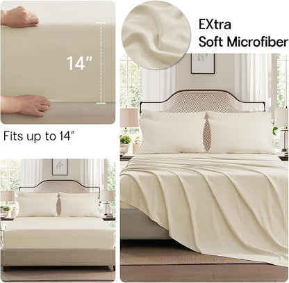 Anluoer Cream King Comforter Set 7 Pieces, Bed in a Bag with Sheets, All Season Bedding Sets with 1 Comforter, 2 Pillow Shams, 2 Pillowcases, 1 Flat Sheet, 1 Fitted Sheet