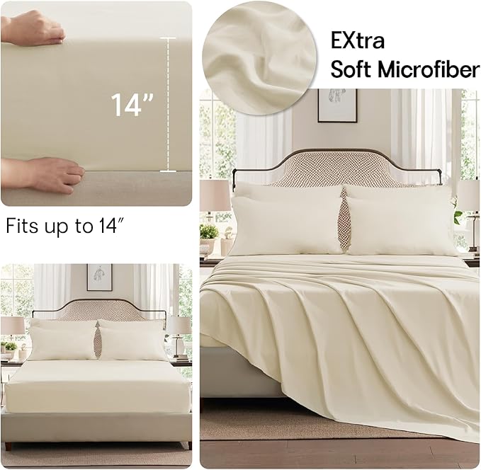 Anluoer Cream Queen Comforter Set 7 Pieces, Bed in a Bag with Sheets, All Season Bedding Sets with 1 Comforter, 2 Pillow Shams, 2 Pillowcases, 1 Flat Sheet, 1 Fitted Sheet