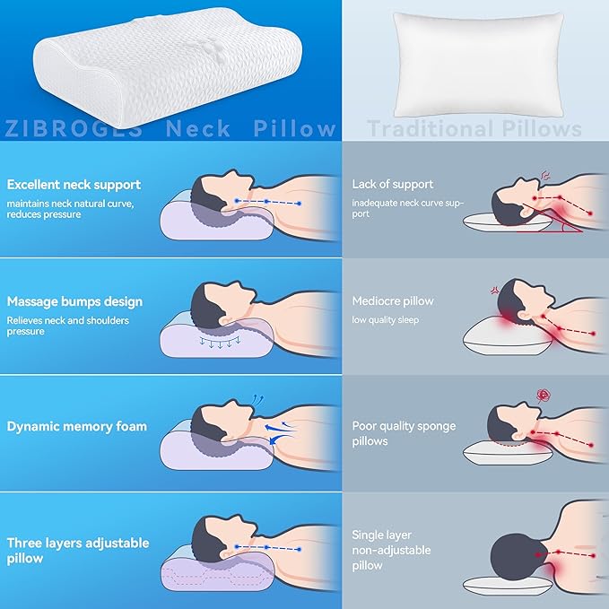 Cervical Neck Pillow for Pain Relief- Queen Size Adjustable Cooling Pillow for Sleeping, Memory Foam Pillows for Neck Shoulder, Ergonomic Contour Bed Pillow for Side, Stomach & Back Sleepers