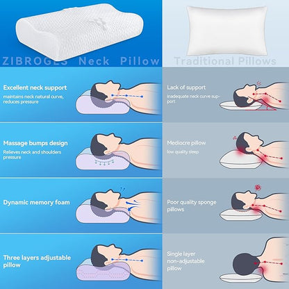 Cervical Neck Pillow King Size -Adjustable Sandwich Dynamic Memory Foam Pillows for Sleeping, Cooling Contour Pillow Ergonomic Orthopedic for Side, Back & Stomach Sleepers Soft, White