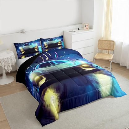 Erosebridal Racing Car Comforter Set - King Size Duvet Set Speed Car Quilt Set Extreme Sports Bedding Set for Kids Boys Teens Young Man Adults