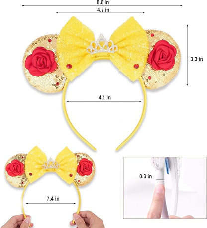 Mouse Ear Headbands,Sparkle Mouse Ears Headband for Women Girls Cartoon Princess Costume Cosplay Decoration(belle)