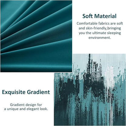 WONGS BEDDING Comforter Set Queen,Teal Green 7 Pieces Bed in a Bag Colorful Abstract Art Gradient Comforter Soft Microfiber Bedding Set with Comforter,Flat Sheet,Fitted Sheet,Pillow Shams,Pillowcases