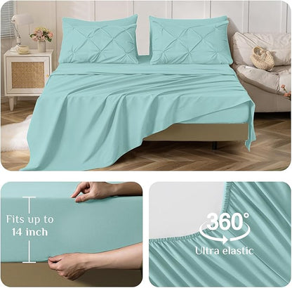 JOLLYVOGUE King Size Comforter Set 7 Pieces - Bed in a Bag King for All Season, Pintuck Bedding Comforter Sets with Comforter, Flat Sheet, Fitted Sheet and Pillowcases & Shams, Lake Blue