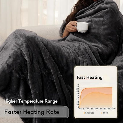 Heated Blanket Electric Blanket Full Size 72''x84'' with 4 Heating Levels, 10 Hour Auto Shut Off, Machine Washable, Soft Flannel Warming Blanket for Couch, Bed, Office - Dark Grey
