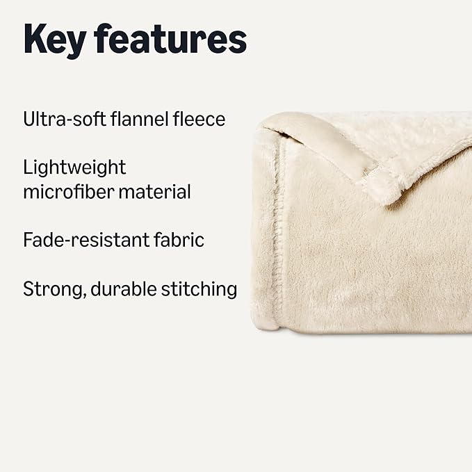 Basics Soft Fleece Throw Blanket, Lightweight Cozy Blanket for Couch & Sofa, 50 x 60 Inches, Beige