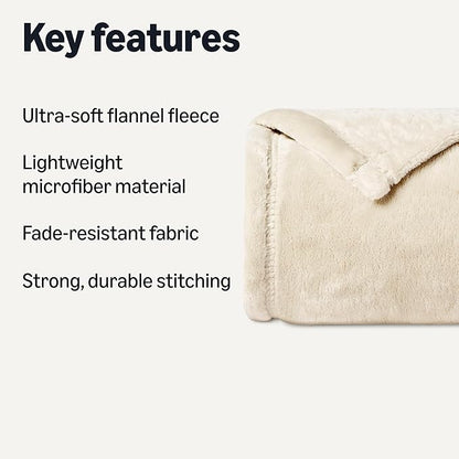 Basics Soft Fleece Throw Blanket, Lightweight Cozy Blanket for Couch & Sofa, 50 x 60 Inches, Beige