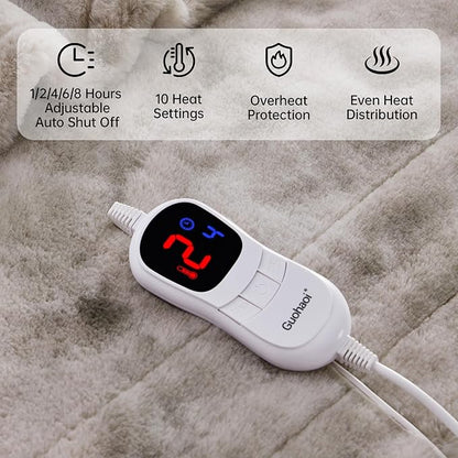 Guohaoi Heated Blanket Electric Throw, Soft Faux Rabbit Fur Electric Blanket with 10 Heating Levels 5 Sitting Timer Auto Off, Cozy Warm Heating Blankets, Machine Washable(72"×84" Light Grey)