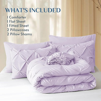 JOLLYVOGUE Full Size Comforter Sets 7 Pieces - Bed in a Bag Full for All Season, Pintuck Bedding Comforter Sets with Comforter, Flat Sheet, Fitted Sheet and Pillowcases & Shams, Light Purple