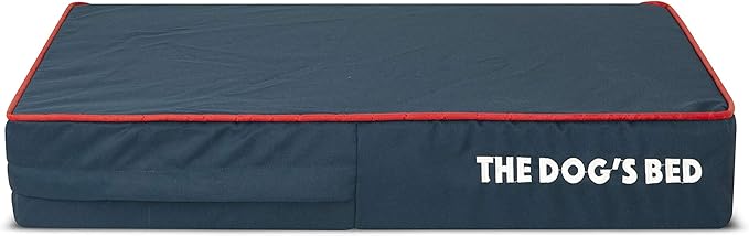 The Dog’s Bed Orthopedic Memory Foam Dog Bed Mattress, Oford Fabric, Blue with Red Trim, S, 4-Inch