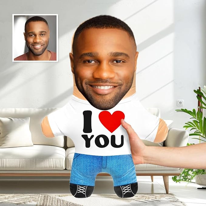 Drawelry Custom Face Photo Pillow, Personalized 3D Portrait Throw Pillow with Funny Cute Design, Birthday Valentine's Gift for Boyfriend Girlfriend Family Friends Couples (Love)