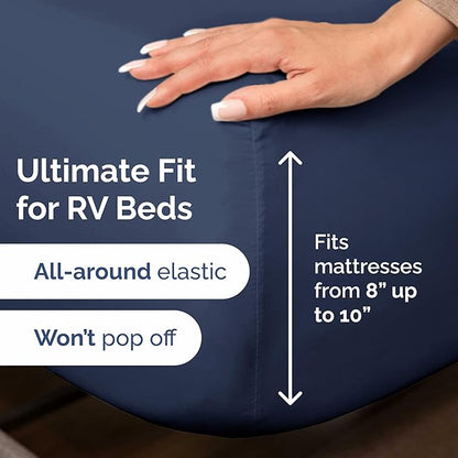 Short Queen RV Size 4 Piece Sheet Set - Comfy Breathable & Cooling Bed Sheets Set - Hotel Luxury Bedding for Women, Men, Kids, Teens, Boys & Girls - Deep Pockets & Ultra-Soft - Oeko-Tex - Navy Blue