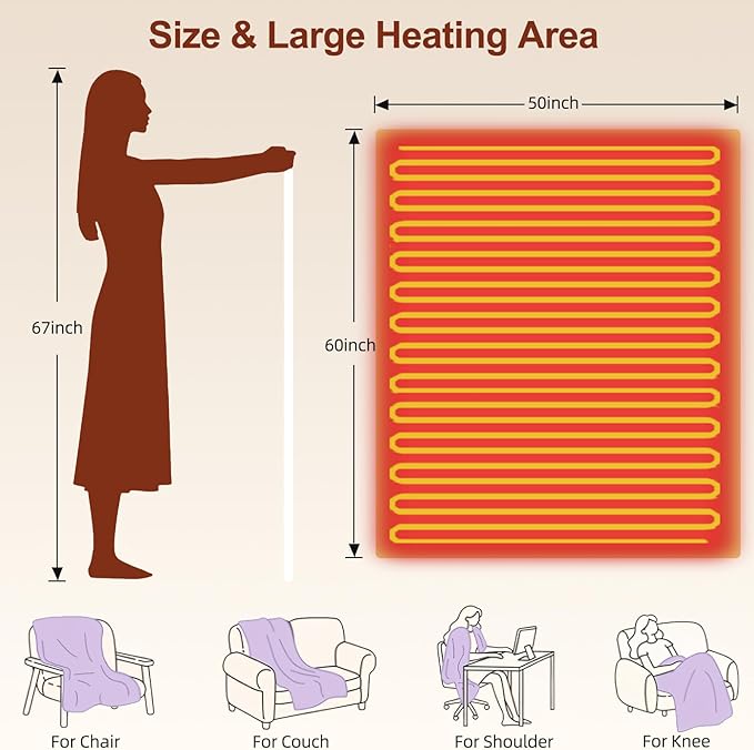 Electric Heated Blanket Throw 50" x 60" Soft Dual-Sided Flannel Fast Heating 12 Heat Levels 1–12H Timer & Overheat Protection & Auto Shut-Off & Machine Washable (Milky White & Gray)