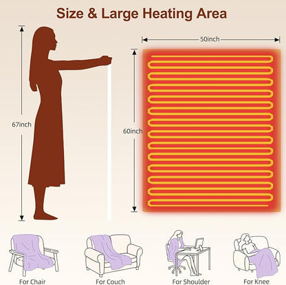 Electric Heated Blanket Throw 50" x 60" Soft Dual-Sided Flannel Fast Heating 12 Heat Levels 1–12H Timer & Overheat Protection & Auto Shut-Off & Machine Washable (Milky White & Gray)