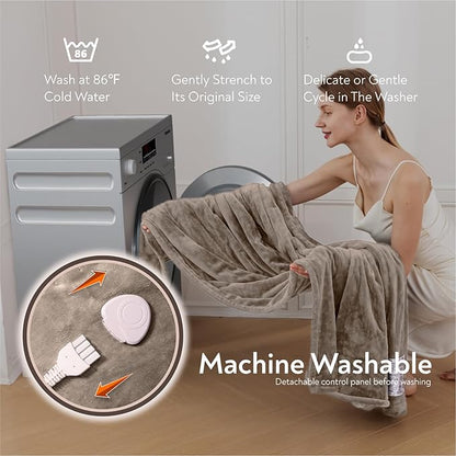 Wapaneus Foot Pocket Heated Blanket Electric Throw with 10 Heating Levels and 4 Timer Settings 4 Hours Auto Shut Off, Flannel Fast-Heating Heated Throw 50" x 60", Machine Washable, Mushroom