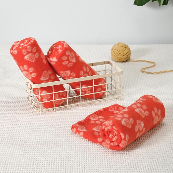 CAI TENG 3 Pack Pet Blankets for Small Dogs Dog Blanket Cat 21x30 Inch Soft Pet Fleece Blanket Warm Puppy Essentials for Bed Cute Paw Printed Throw Dog Red