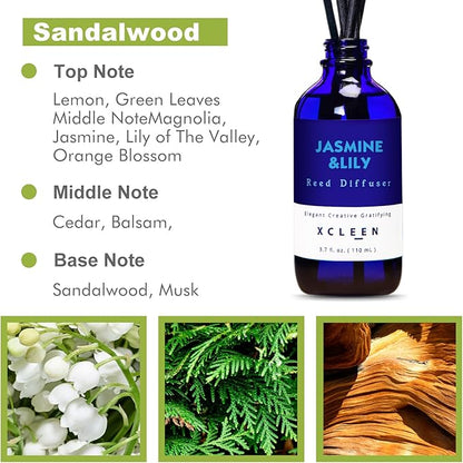 Reed Diffuser Set- Jasmine & Lily Scented Diffuser with 6 Rattan Sticks, Long Lasting Reed Diffusers for Home Bathroom Shelf Decor-3.7oz