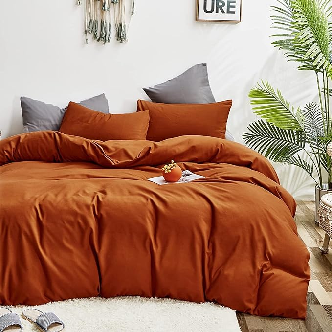 Pureant Burnt Orange Comforter Set Queen Size Terracotta Bedding Sets Rust Caramel Quilts Cotton for Women Girls Soft Boho Caramel Queen Size Comforter Sets Reddish Orange Blankets Durable