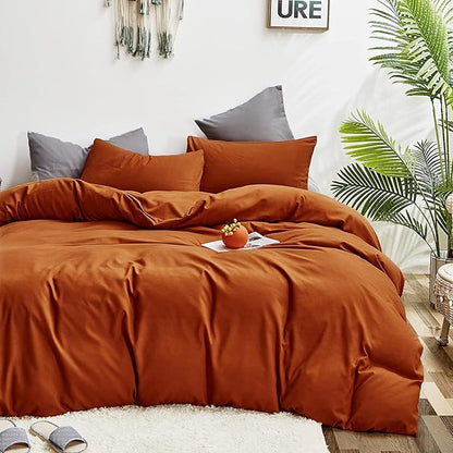 Pureant Burnt Orange Comforter Set Full Size Women Girls Terracotta Red Bedding Comforter Sets Rust Full Comforter Cotton Soft Boho Caramel Full Size Comforter Sets Reddish Orange Blankets Breathable