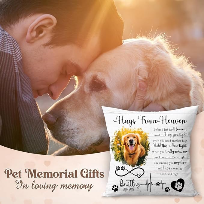 Q-Leo Custom Pet Memorial Throw Pillow (Insert Included) - Dog Loss Sympathy Gift, Photo Pillow Case Cover, Square Pet Pillows