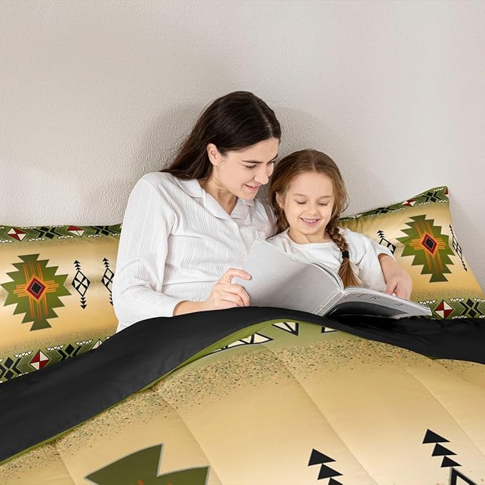 Erosebridal Boys Western Aztec Comforter Set Full Size, Native Tribal Ethnic Bedding Set Farmhouse Boho Geometric Quilt Southwestern Ethnic American Native Duvet Insert for Adult Men,Yellow Green