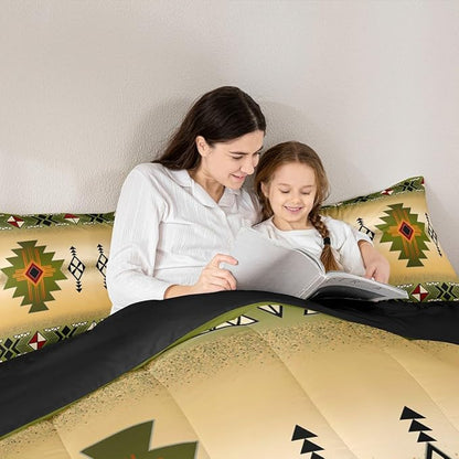 Erosebridal Boys Western Aztec Comforter Set Twin Size, Native Tribal Ethnic Bedding Set Farmhouse Boho Geometric Quilt Southwestern Ethnic American Native Duvet Insert for Adult Men,Yellow Green