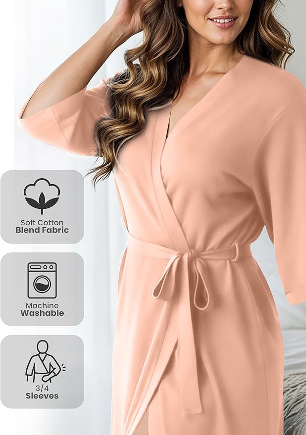 NY Threads Women's Robe Long Knit Bathrobe 3/4 Sleeves Soft Kimono Lightweight Loungewear