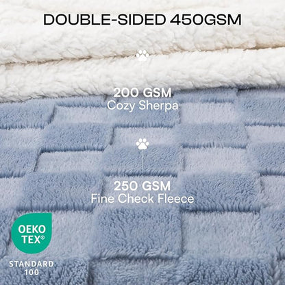 Luciphia Waterproof Dog Blanket for Large Dogs Washable Soft Sherpa Fleece Cat Blankets with 3D Jacquard Cozy Calming Reversible Bed Couch Protector Furniture Protection for Pet,Blue White, 65x57 inch