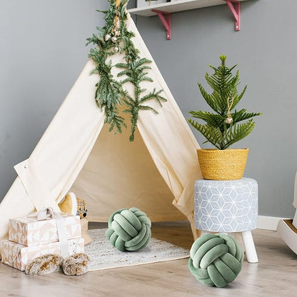Namalu 2 Pieces Knot Ball Pillows Round Plush Aesthetic Cushion Pillows Soft Stress Relieving Cute Decorative Knotted Pillows for Kids Bed Sofa Bedroom Decor (Dark Green, 7.87 Inches)