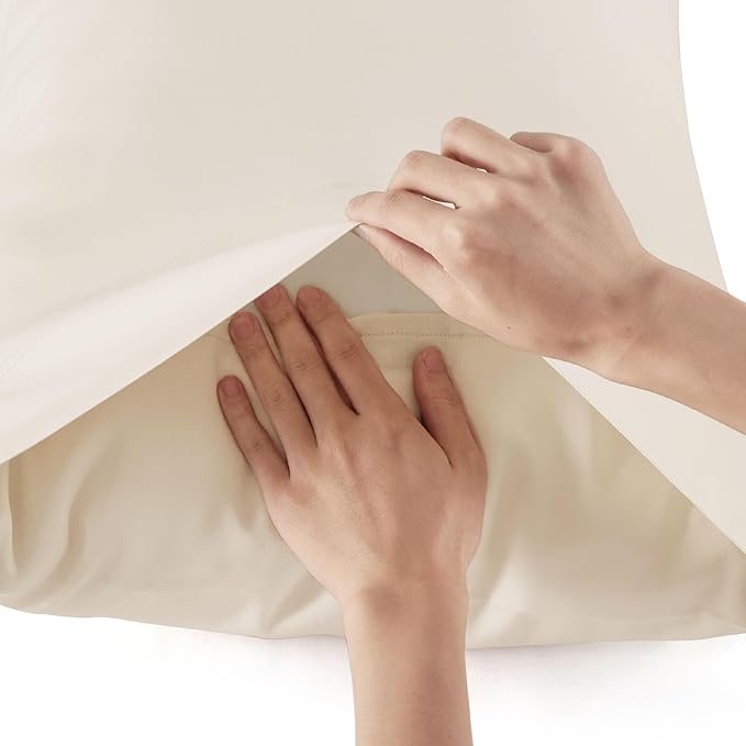 Bedsure Cooling Sheets Twin, Rayon Derived from Bamboo, Breathable & Soft Twin Sheets Set, Deep Pocket Up to 16 Inches, Hotel Luxury Silky Bedding for Hot Sleepers, Light Beige