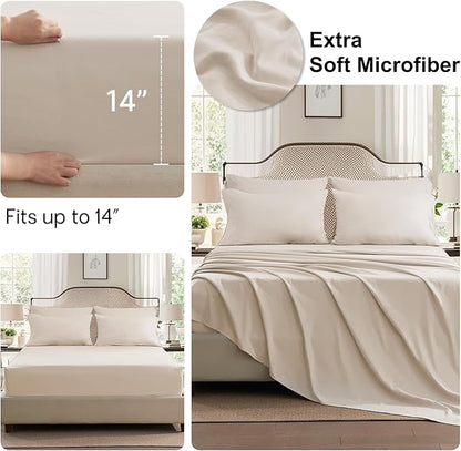 Anluoer Beige King Comforter Set 7 Pieces, Bed in a Bag with Sheets, All Season Bedding Sets with 1 Comforter, 2 Pillow Shams, 2 Pillowcases, 1 Flat Sheet, 1 Fitted Sheet