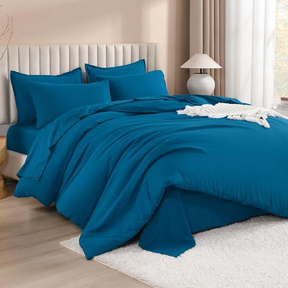 Litanika Comforter California King Size Set Teal - 7 Pieces Bed in a Bag California King Bedding Comforter Sets, Plain Lightweight Bed Set with Comforter, Sheets, Pillowcases & Shams