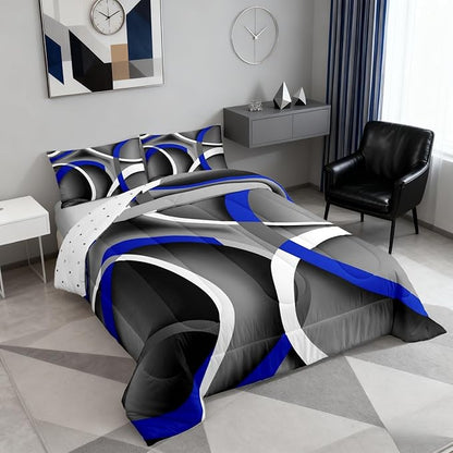Castle Fairy Circle Comforter Set Twin Size for Boys Kids - Gray Black Blue Swirls Room Decor Abstract Stripes Teens Bedroom Retro Style Bedding Set with 1 Pillow Case - Lightweight Warm Soft