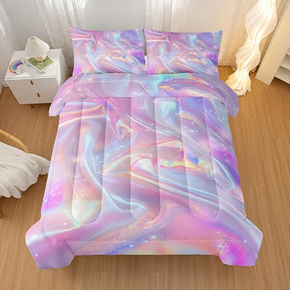 Pink Abstract Art Comforter Modern Abstract Comforter Set,Rainbow Gradient Star Bedding Set Twin Size 3PCS,Mordern Art Decor All Season Lightweight Soft Microfiber with 2 Pillow Shams
