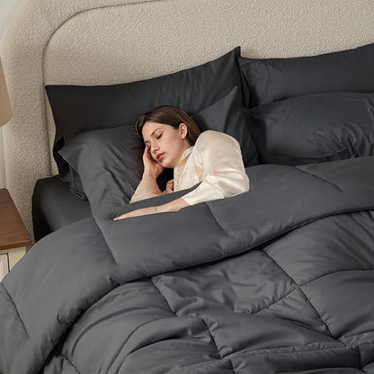 Anluoer Queen Size Bed in a Bag 7 Pieces, Dark Grey Bed Comforter Set with Sheets, All Season Bedding Sets with 1 Comforter,2 Pillow Shams,2 Pillowcases, 1 Flat Sheet,1 Fitted Sheet