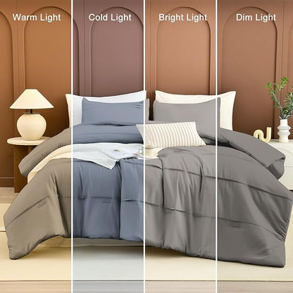 Masaca Grey Oversized King Comforter 128x120,Pinch Pleated Extra Large King Size Bedding Comforter,Farmhouse Boho Bedding 3PCS (1 Gray Comforter+2 Pillow Shams)