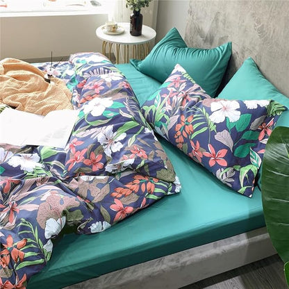 mixinni Floral Comforter Set Full Size Bed Garden Style Vibrant Colored Botanical Flower 3-Piece Bedding Set for Teens Kids