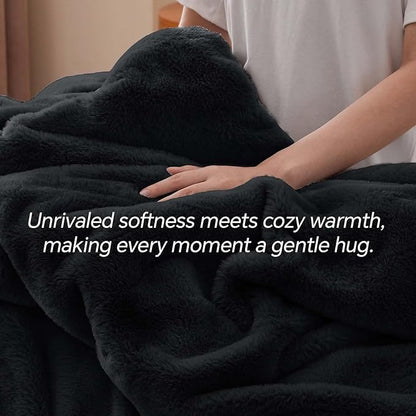 BEDELITE Faux Fur Fleece Queen Comforter Set - Fluffy & Warm Black Comforter Queen Size，Ultra Soft and Cozy Winter Bedding Set,Fuzzy Thick Bed Set,1 Comforter and 2 Pillowcases