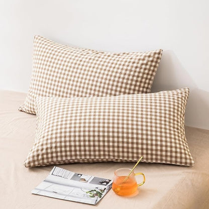 mixinni Tan Gingham Comforter Set California King, Plaid Comforter Set 3 Pieces 1 Beige Grid Comfoter with 2 Pillow Cases for All Seasons, Soft Fluffy Modern Grid Pattern Printed Bedding