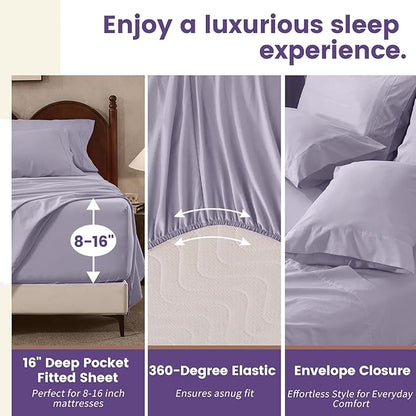 100% Linen Sheets California King Size,Breathable & Durable 4-Piece Bed Flax Sheet Set,Soft All-Season Bedding for Hot Sleepers 16" Deep Pocket Oeko-TEX Certified,（Cal King, Light Purple）