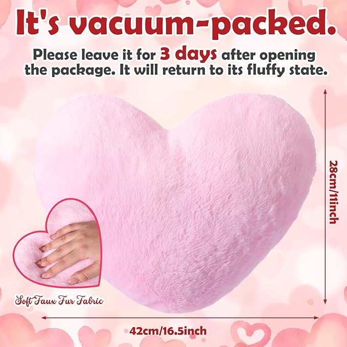 Leinuosen Set of 3 Pink Heart Throw Pillow and 18 in Pillows Covers for Spa Party Faux Fur Decorative Heart Shaped Pillow Furry Stripe Pillowcase for Girls Night Bed Couch Living Room Home Decor