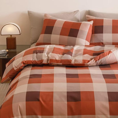 Houseri Red Plaid Comforter Set California King Vintage Grid Bedding Sets