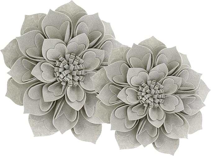 Fennco Styles Handmade 3D Heart-Shaped Petals Flower Decorative Filled Throw Pillow 13" Round - Grey Floral Pillow for Couch, Home Décor and Holiday, Housewarming Gift